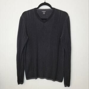 GUESS Men's Black Ribbed Cotton V Neck Sweater Size Large